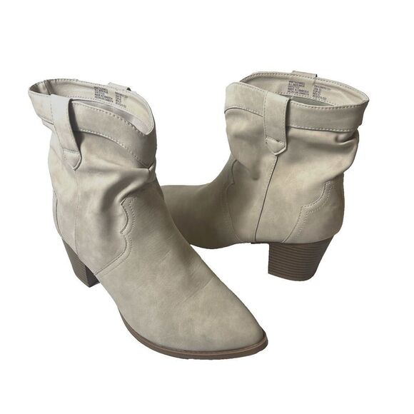 Time and Tru Ankle Heel Boots Women's Size 10 Ivory Slouch Synthetic Memory Foam - Picture 1 of 9